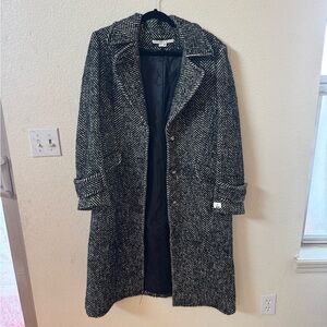 Veronica Beard Black and White Herringbone Pea Coat